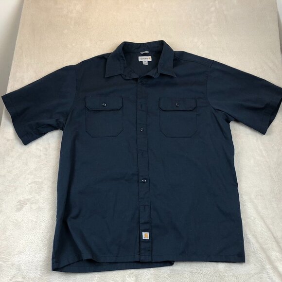 Carhartt Mens Work Shirt 2XL Relaxed Fit Button Up Navy Blue Short Sleeve Casual - Picture 8 of 9